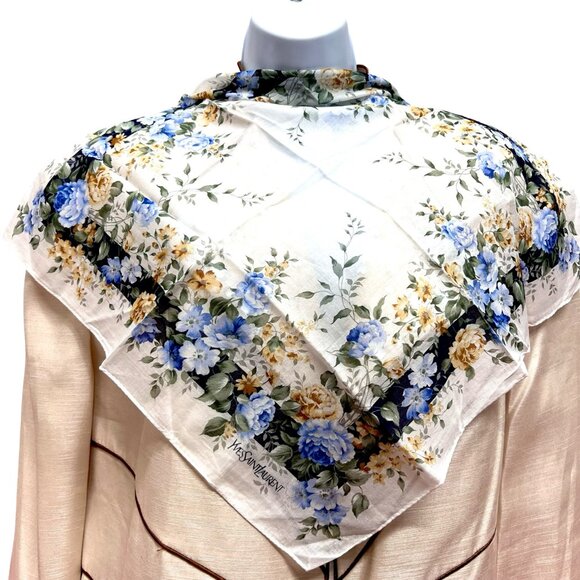 2) New  Beautiful YSL MiniScarf/Handker cotton 19 "  Purple  Pink Floral (59 - Picture 11 of 14